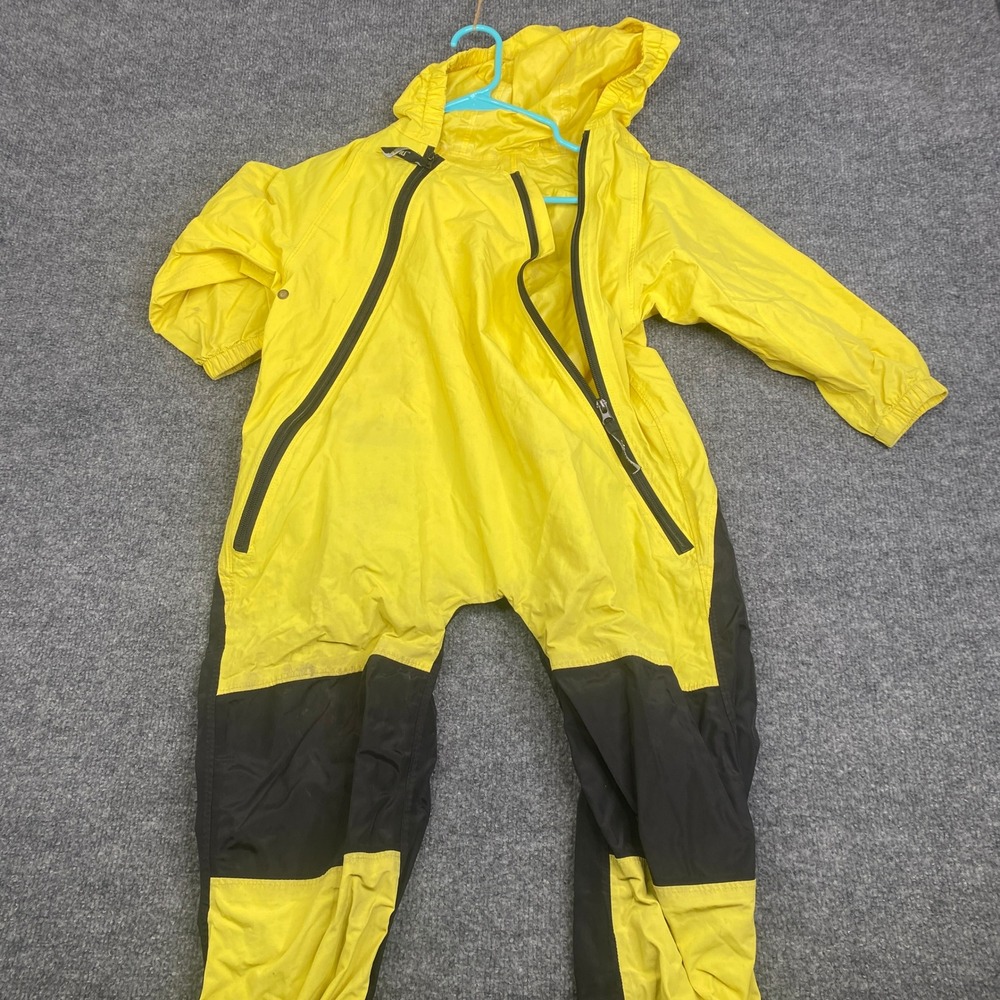 Hapiu Kids Rain Suit Yellow Black Hooded One Piece Waterproof Coveralls 5T